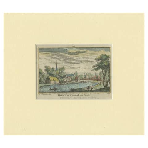 Original Antique Print of the Village of Baambrugge in the Netherlands, c.1730