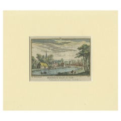 Grabado original antiguo del pueblo de Baambrugge en los Países Bajos, c.1730