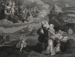 Original Antique Print of The Vision of St Augustine After Garofalo. C.1840