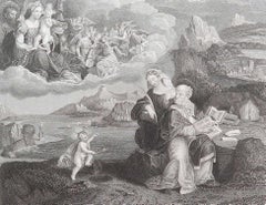 Original Antique Print of The Vision of St Augustine After Garofalo. C.1840