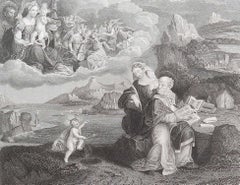 Original Antique Print of The Vision of St Augustine After Garofalo. C.1840