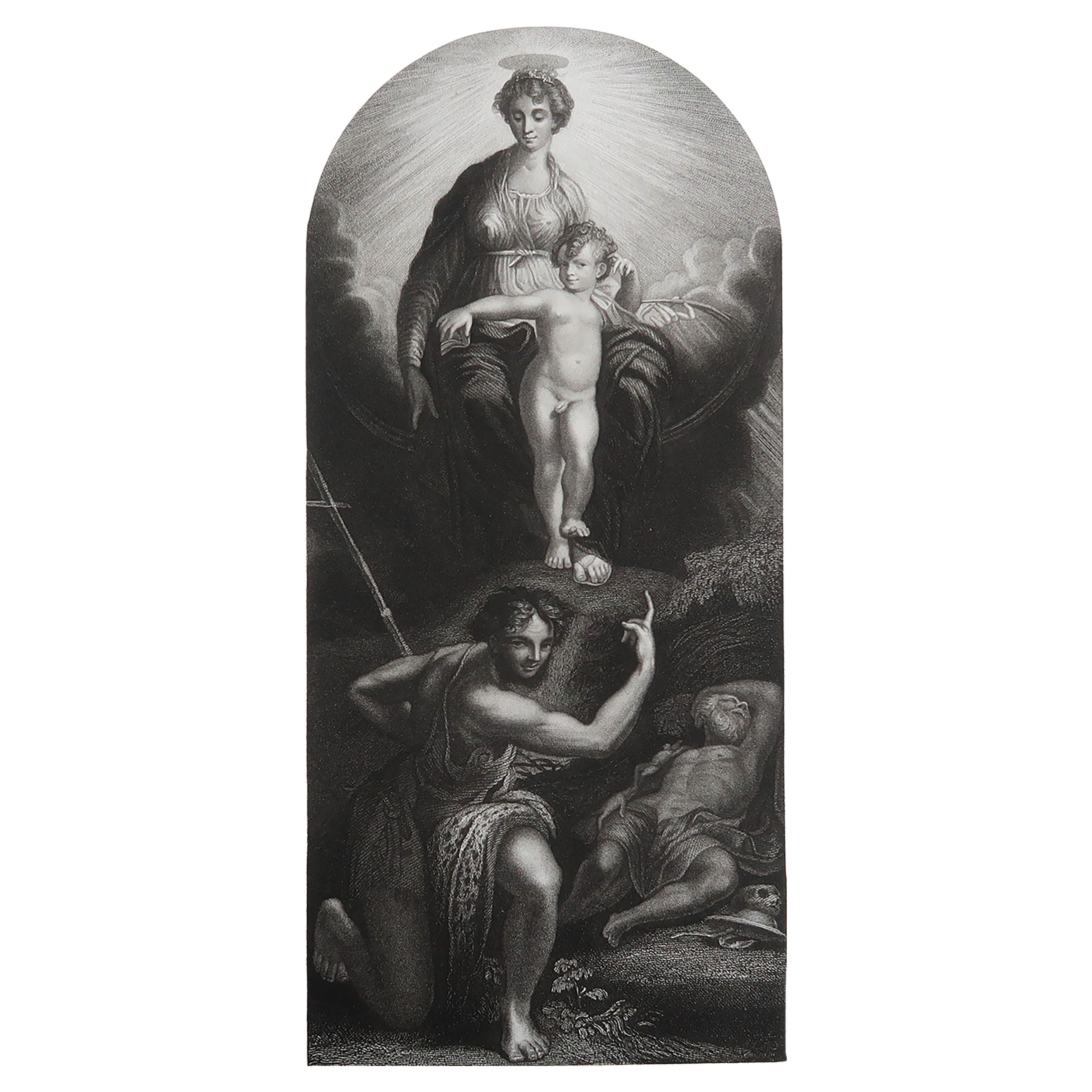 Stampa antica originale di La visione di San Girolamo del Parmigianino. C.1850