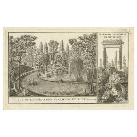 Original Antique Print of the Waterfall of Saint-Leu in France, 1776