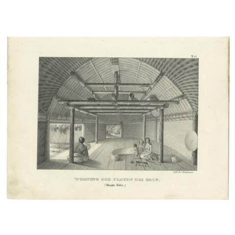 Original Antique Print of the Women of Tonga Tabu, c.1836