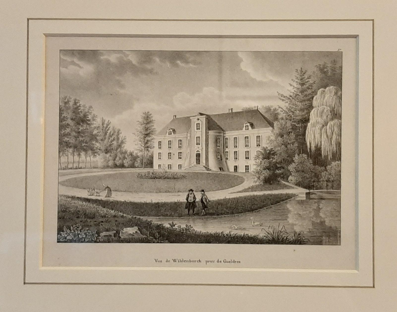 19th Century Original Antique Print of Wildenborch Castle in Lochum, Ruurlo, Holland, c.1827 For Sale