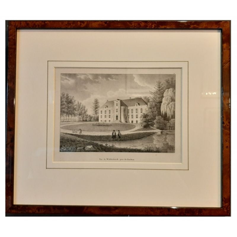 Impression ancienne originale du château de Wildenborch à Lochum, Ruurlo, Hollande, vers 1827