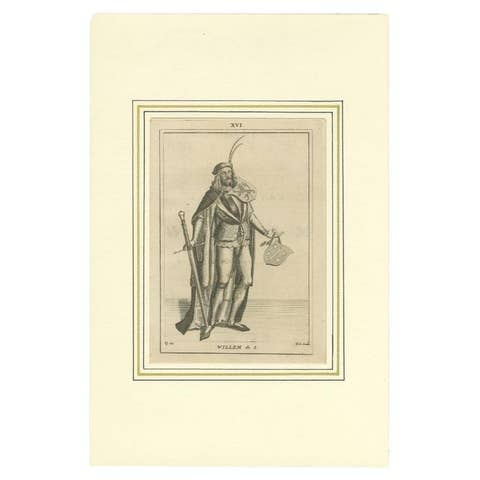 Original Antique Print of Willem I, Count of Holland, 1745