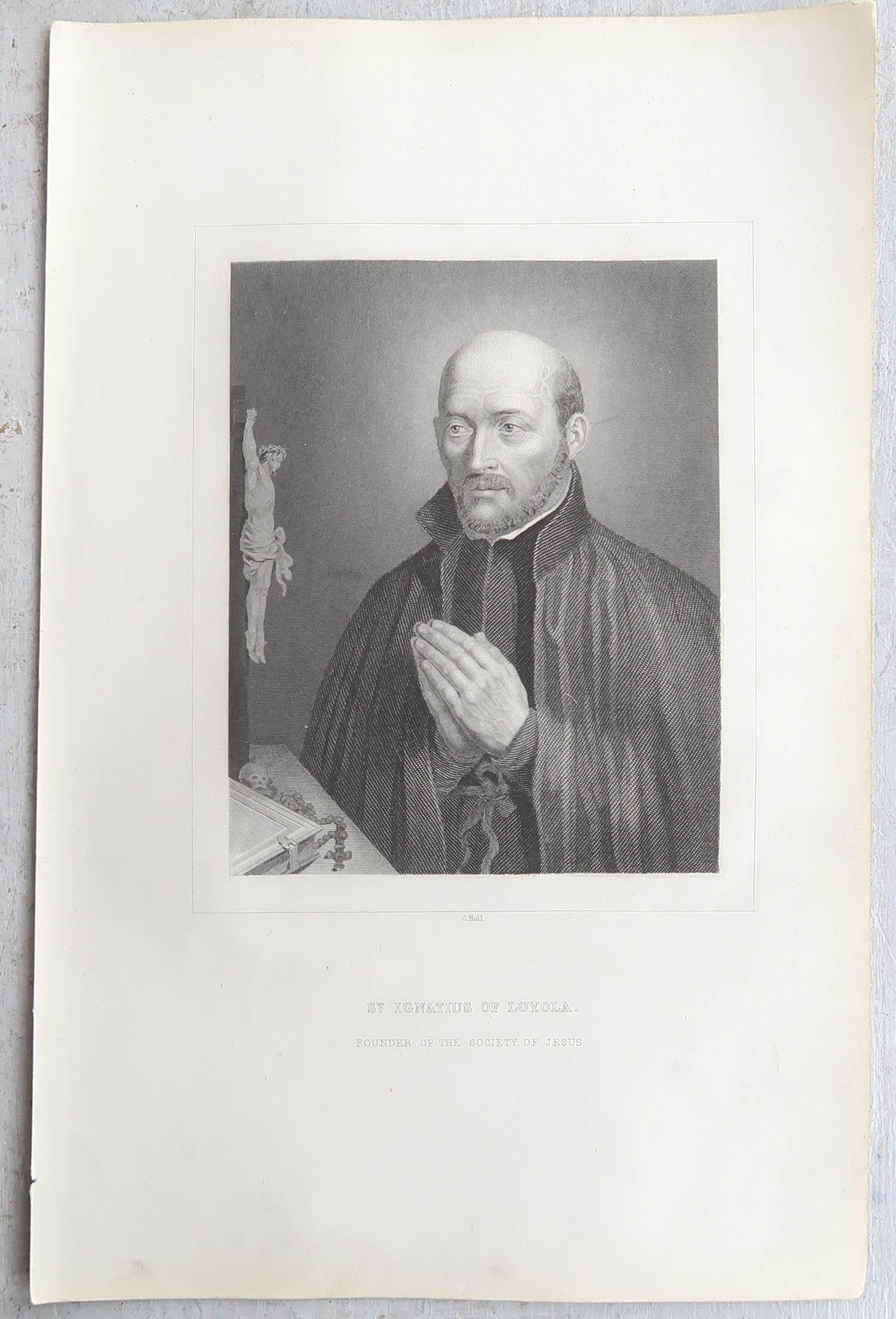 Louis XV Impression ancienne d'origine, portrait d'Ignatius Loyola, vers 1850 en vente