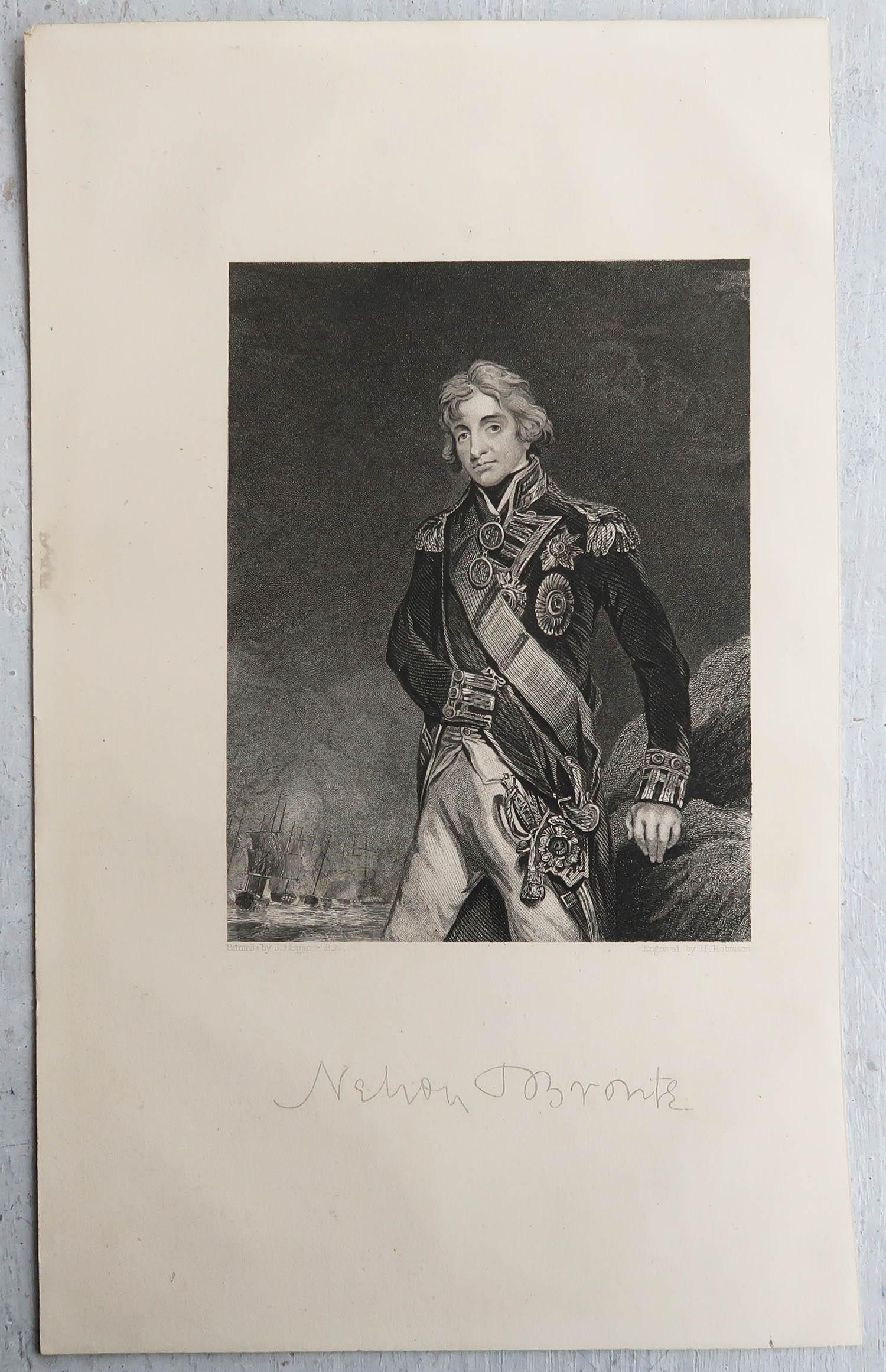 English Original Antique Print, Portrait of Lord Nelson, circa 1850 For Sale