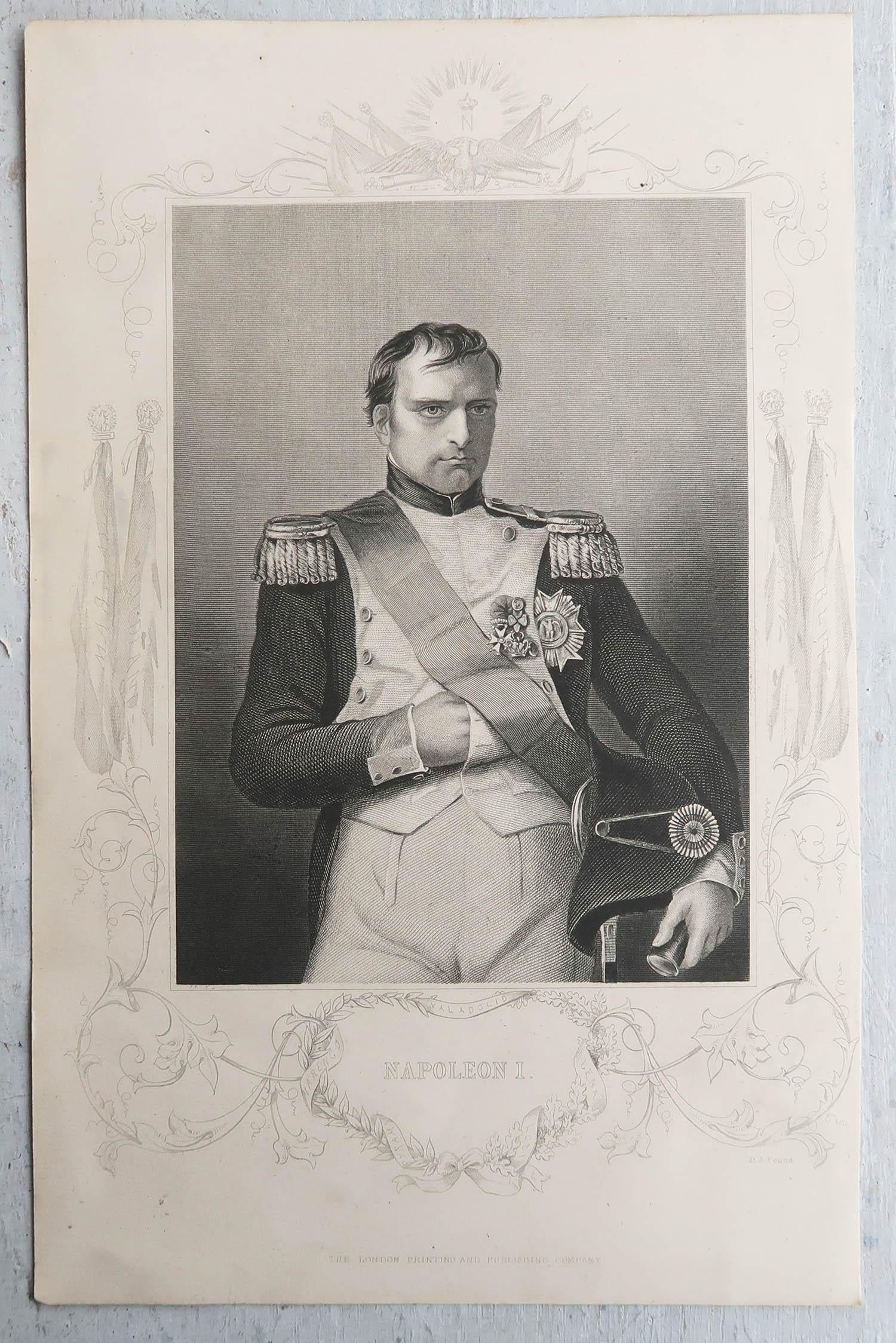 English Original Antique Print, Portrait of Napoleon Bonaparte, circa 1850