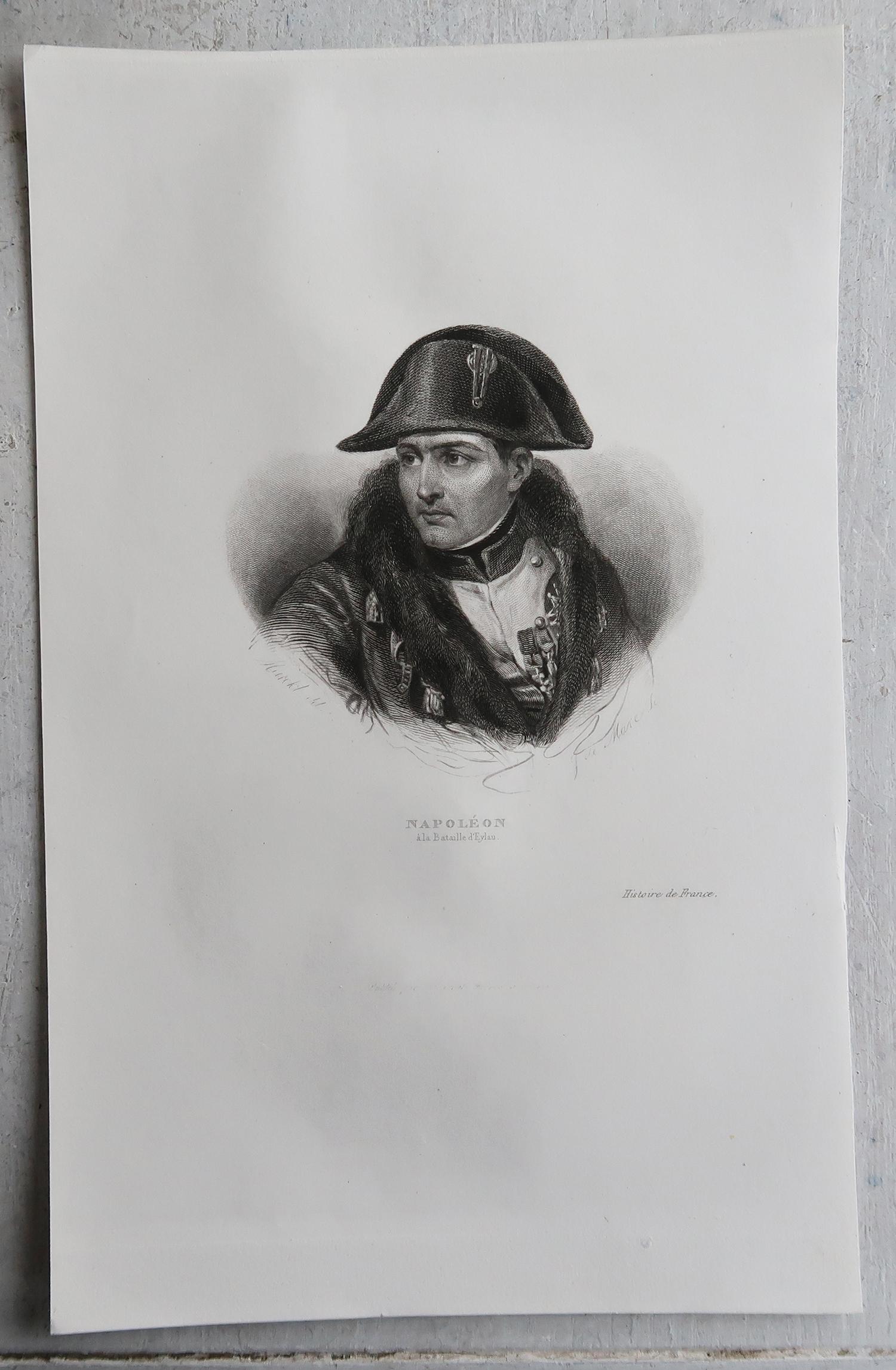 French Original Antique Print, Portrait of Napoleon Bonaparte, circa 1850