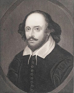 Original Antique Print, Portrait of William Shakespeare, circa 1850