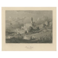 Impression ancienne d'origine avec une vue du mont Sion, Jérusalem, vers 1840