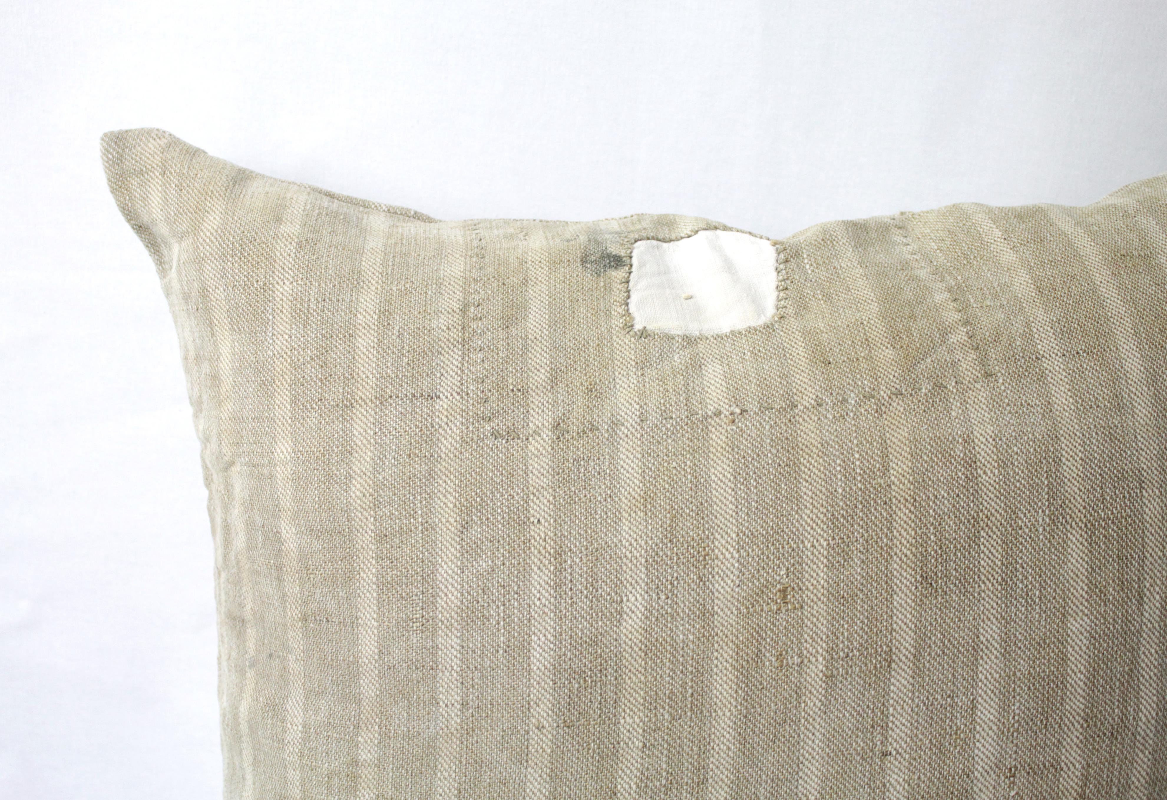 Original Antique Printed German Stripe Feed Sack Pillow For Sale 9