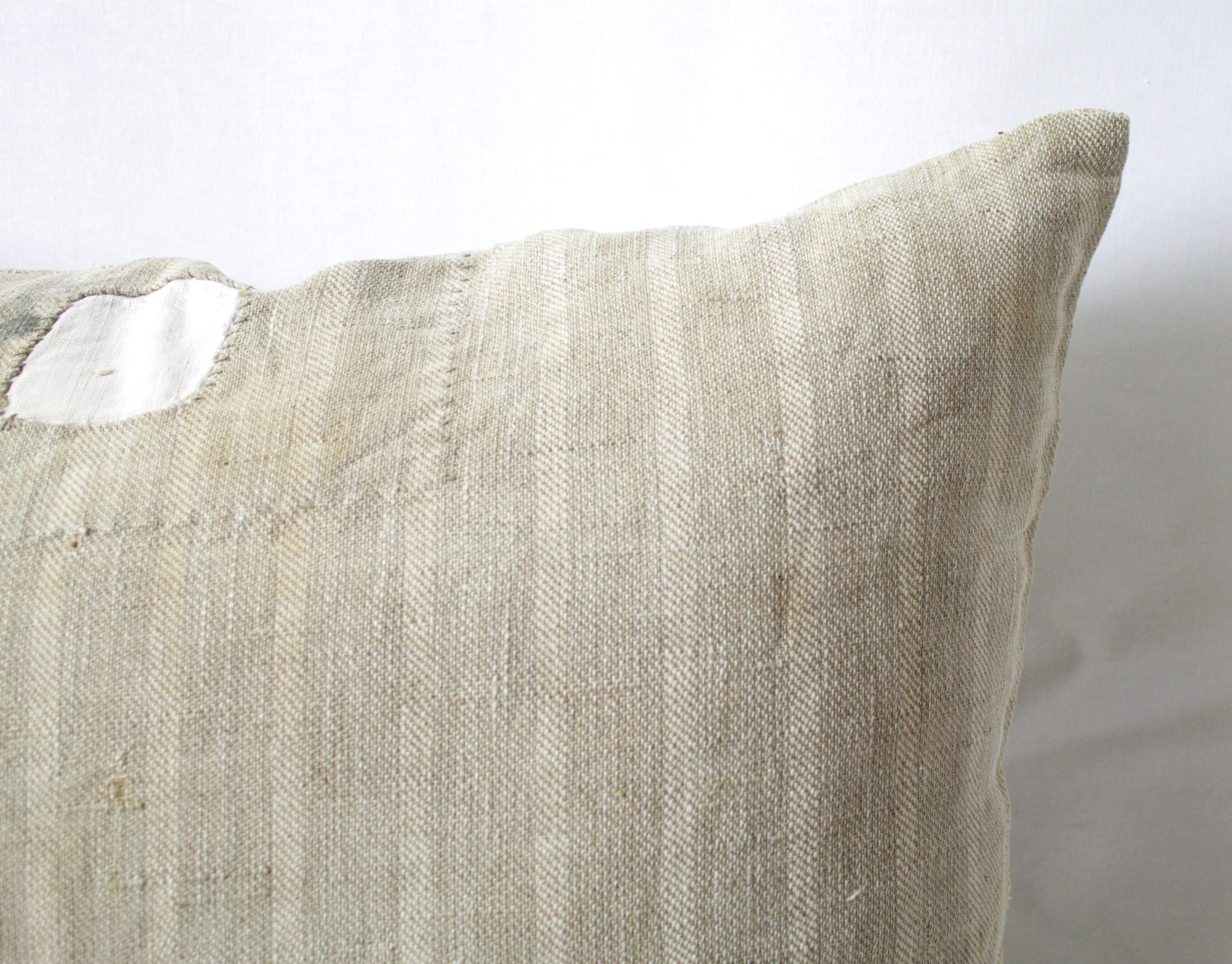Original Antique Printed German Stripe Feed Sack Pillow For Sale 10