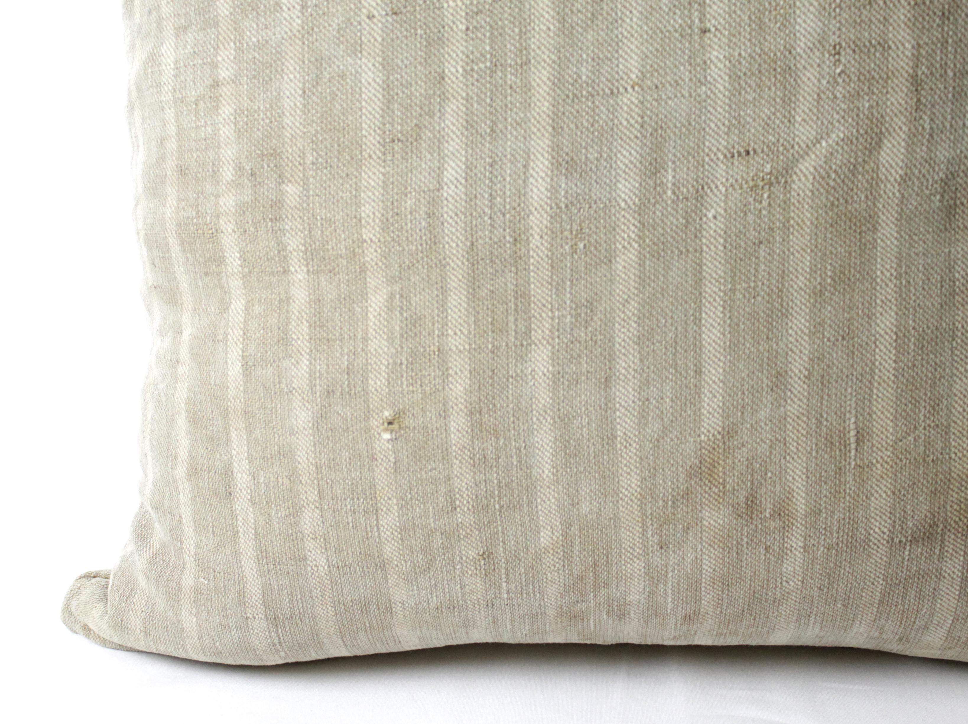 Original Antique Printed German Stripe Feed Sack Pillow For Sale 11