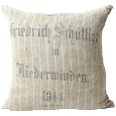 Original Used Printed German Stripe Feed Sack Pillow