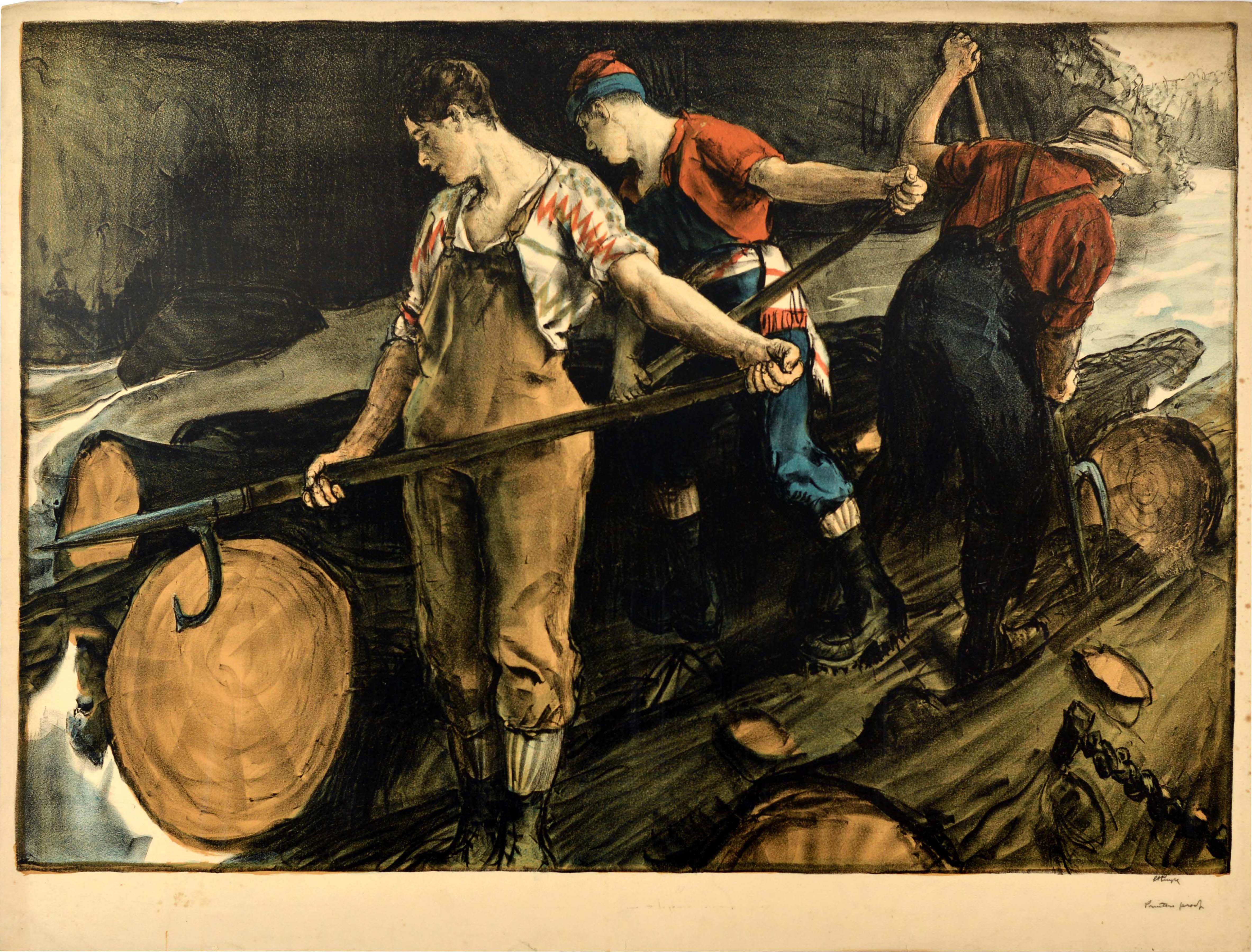 Original Antique Printers Proof Lithograph Logging Canada EMB G S Pryse Lumber For Sale