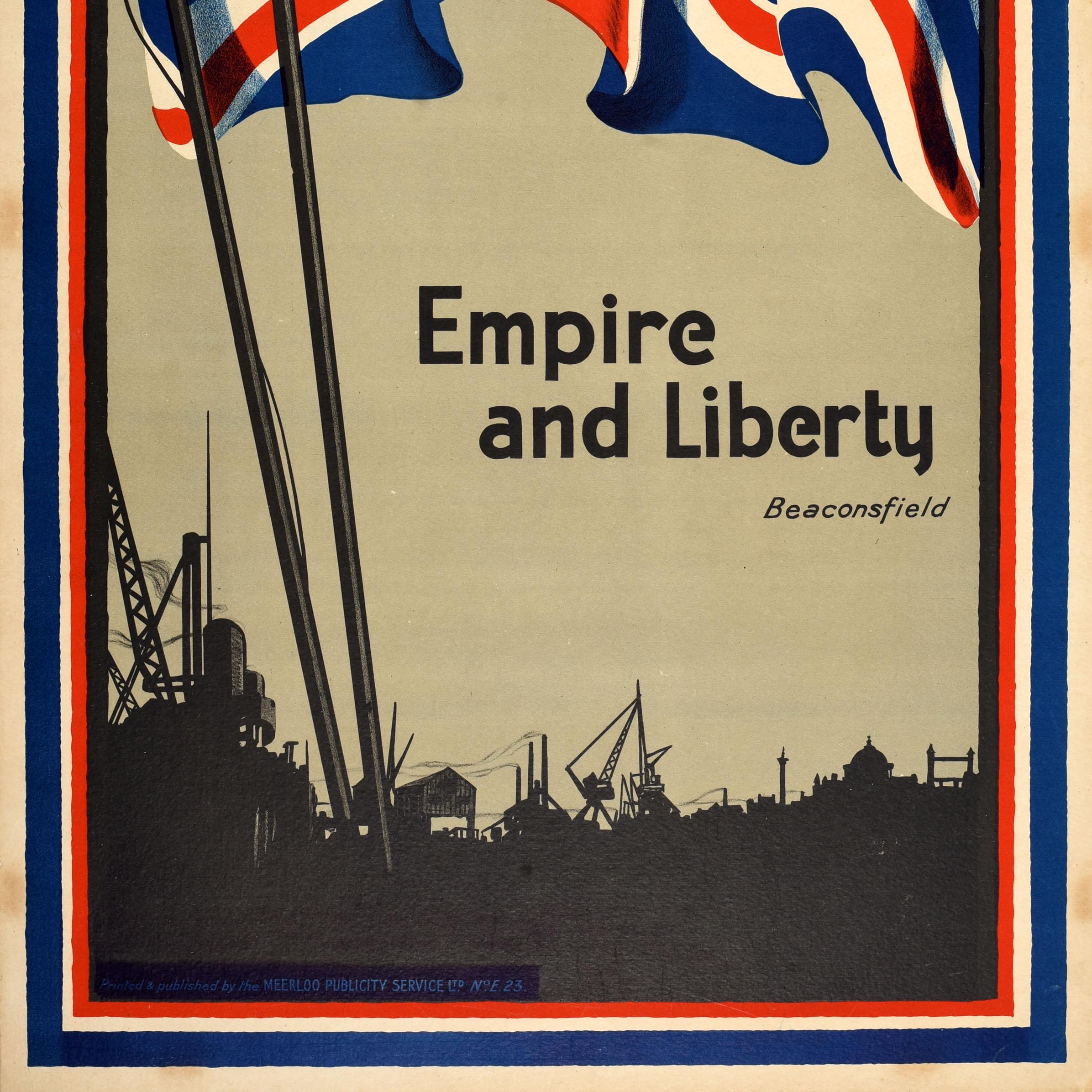 Original Antique Propaganda Poster British Empire And Liberty Beaconsfield UK en Bueno estado para la venta en London, GB