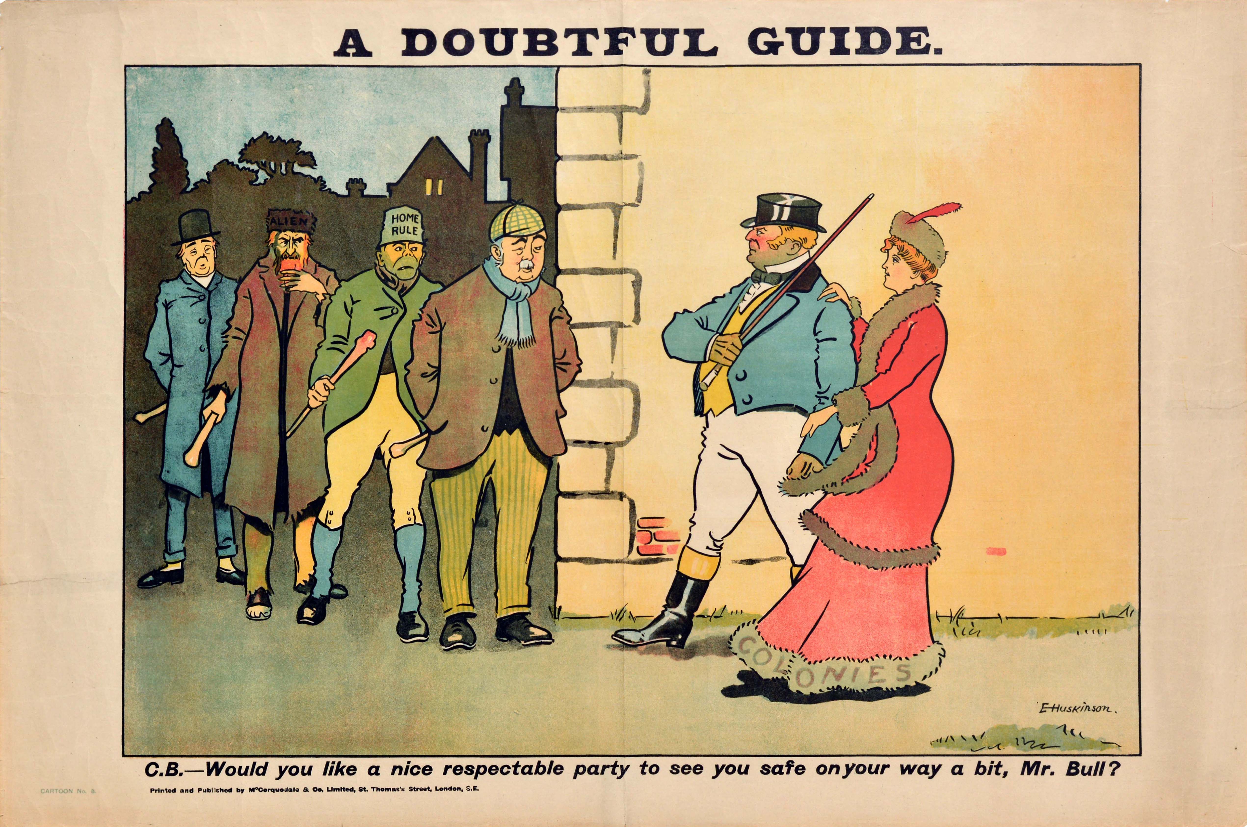 Original Antique Propaganda Poster Doubtful Guide UK General Election John Bull en vente