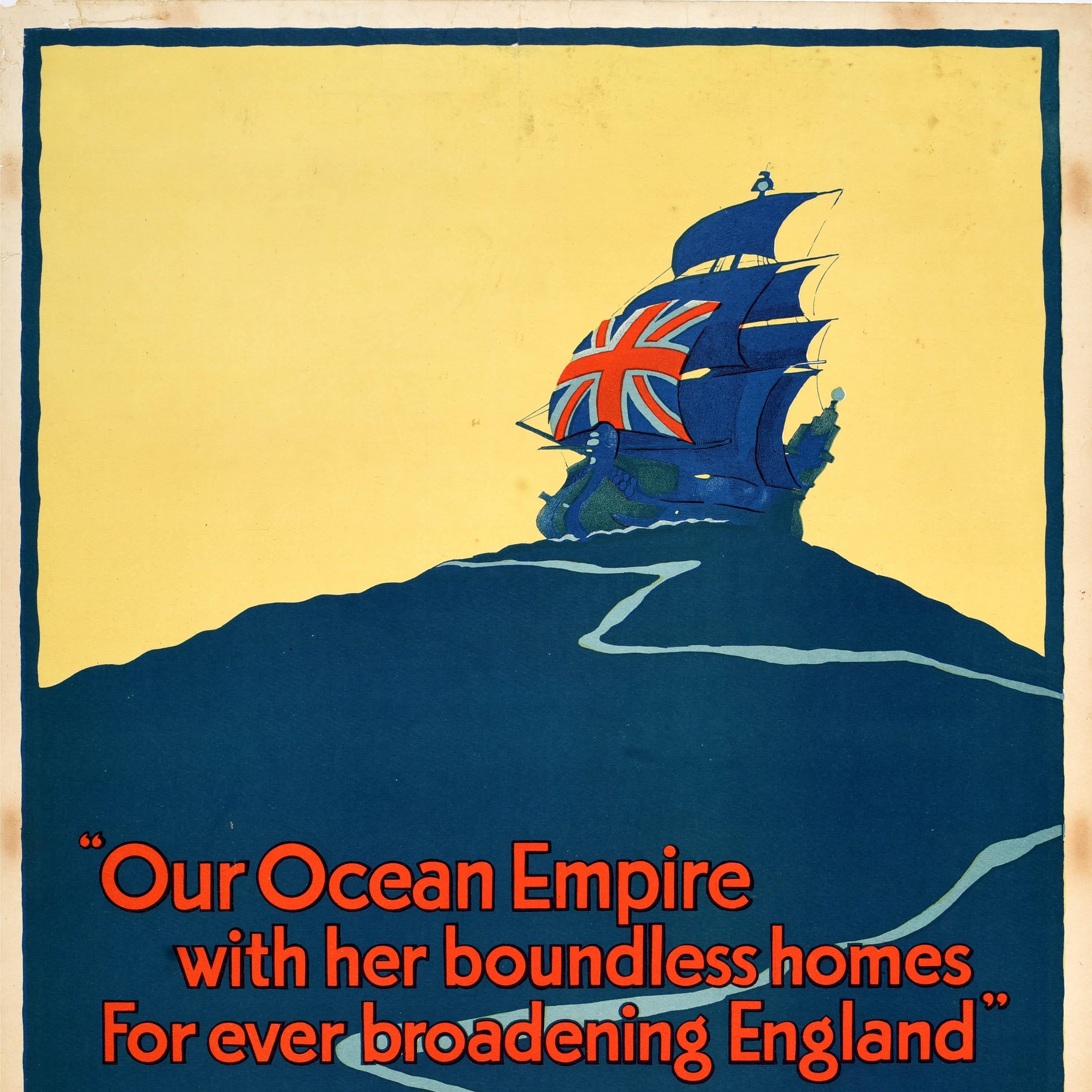 Original Antique Propaganda Poster Our Ocean British Empire England Tennyson UK In Good Condition For Sale In London, GB