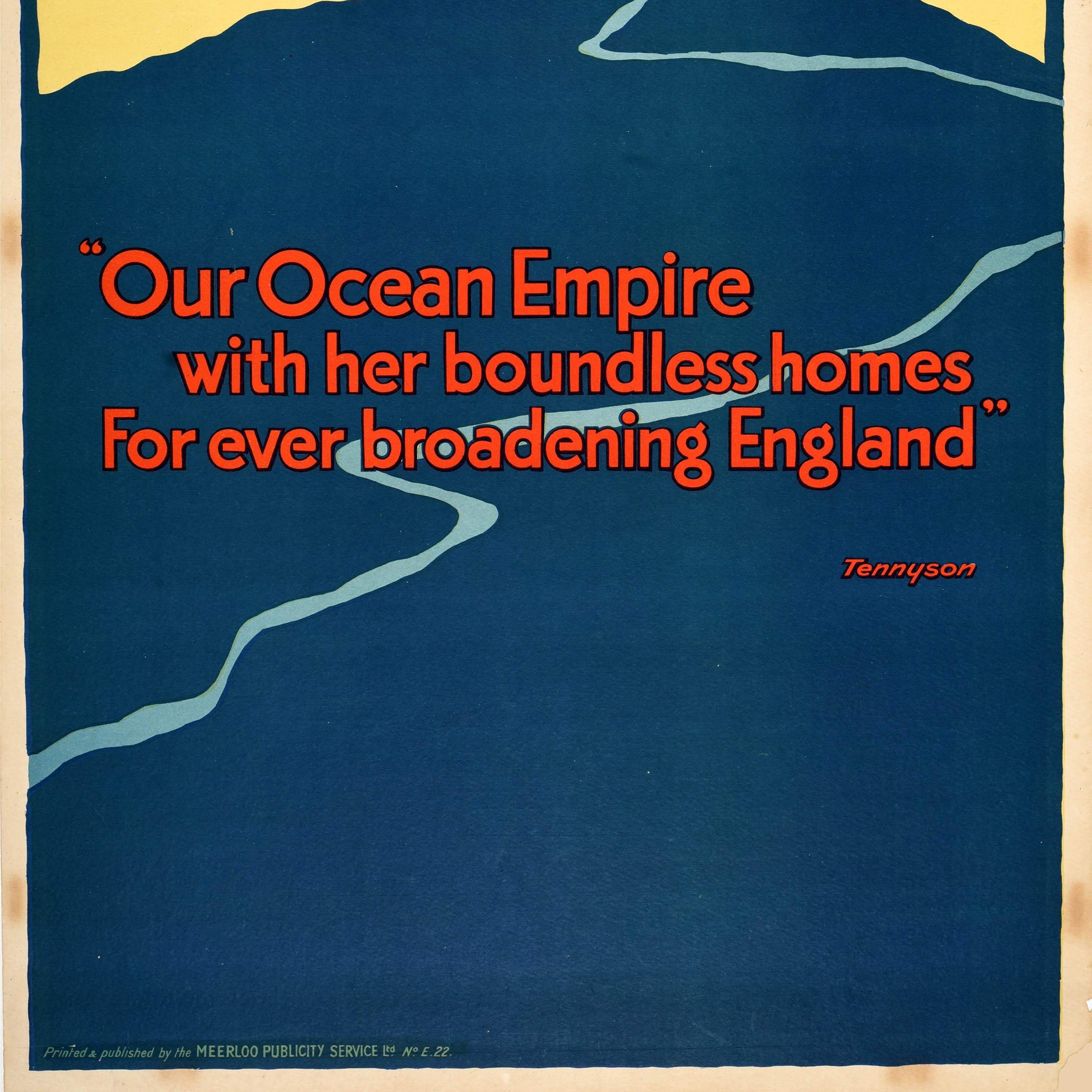 Early 20th Century Original Antique Propaganda Poster Our Ocean British Empire England Tennyson UK For Sale