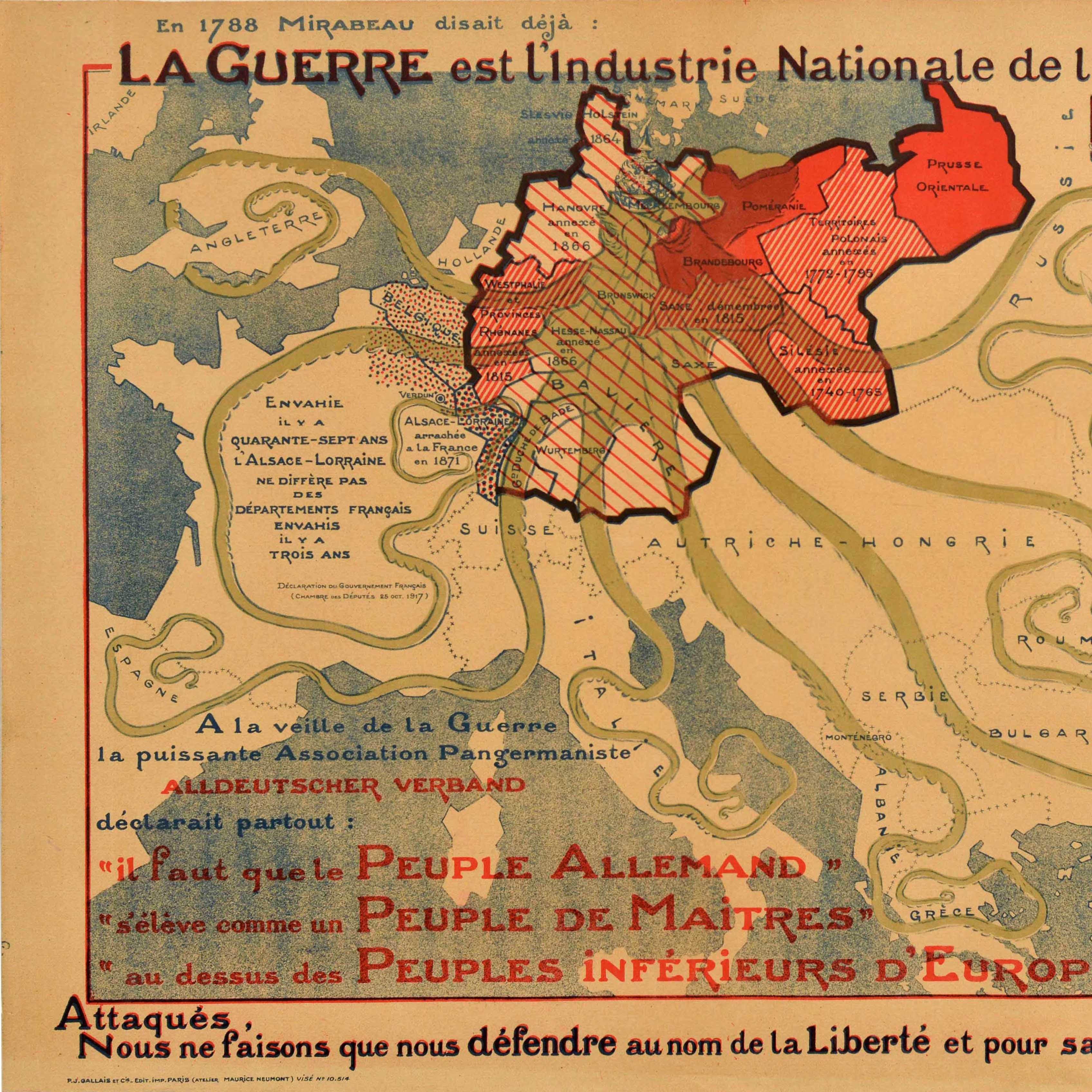 French Original Antique Propaganda Poster War National Industry Of Prussia WWI Germany For Sale