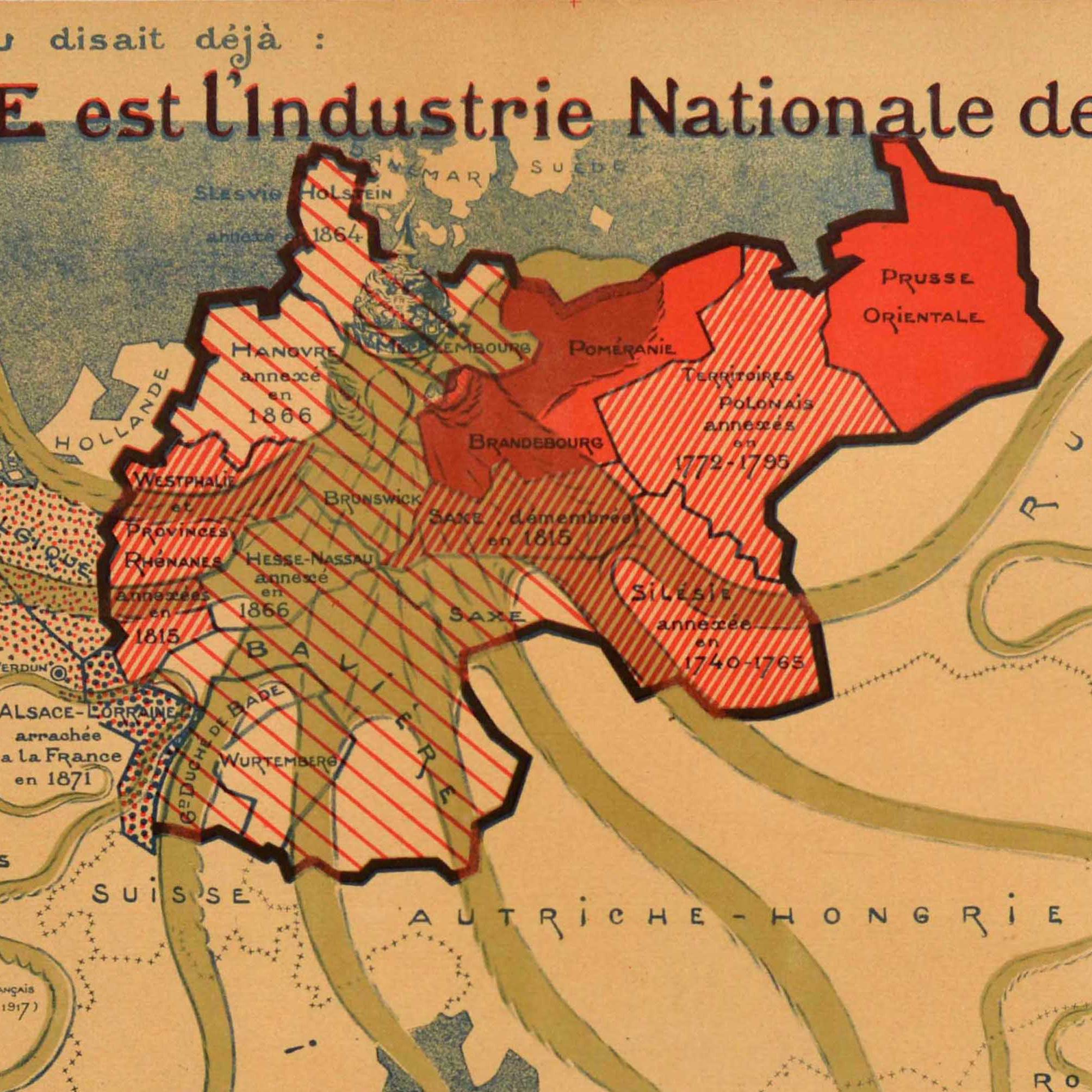 Early 20th Century Original Antique Propaganda Poster War National Industry Of Prussia WWI Germany For Sale
