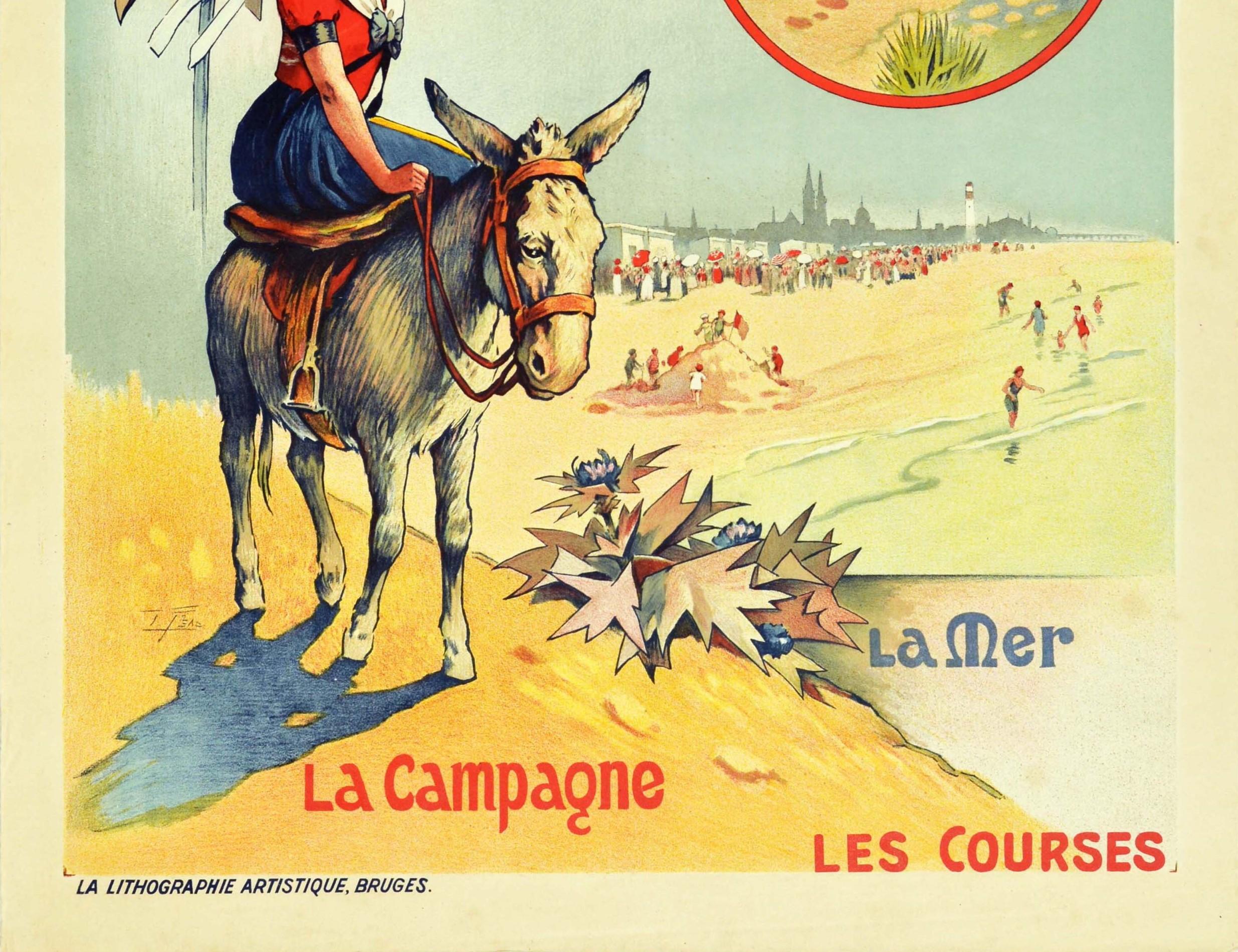 Belge Affiche originale et ancienne de voyage en chemin de fer, Plage de Breedene, Lez, Ostende, Belgique en vente