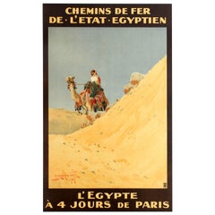 Original Antique Railway Travel Poster Egypt 4 Days Paris Chemins De Fer Egypte