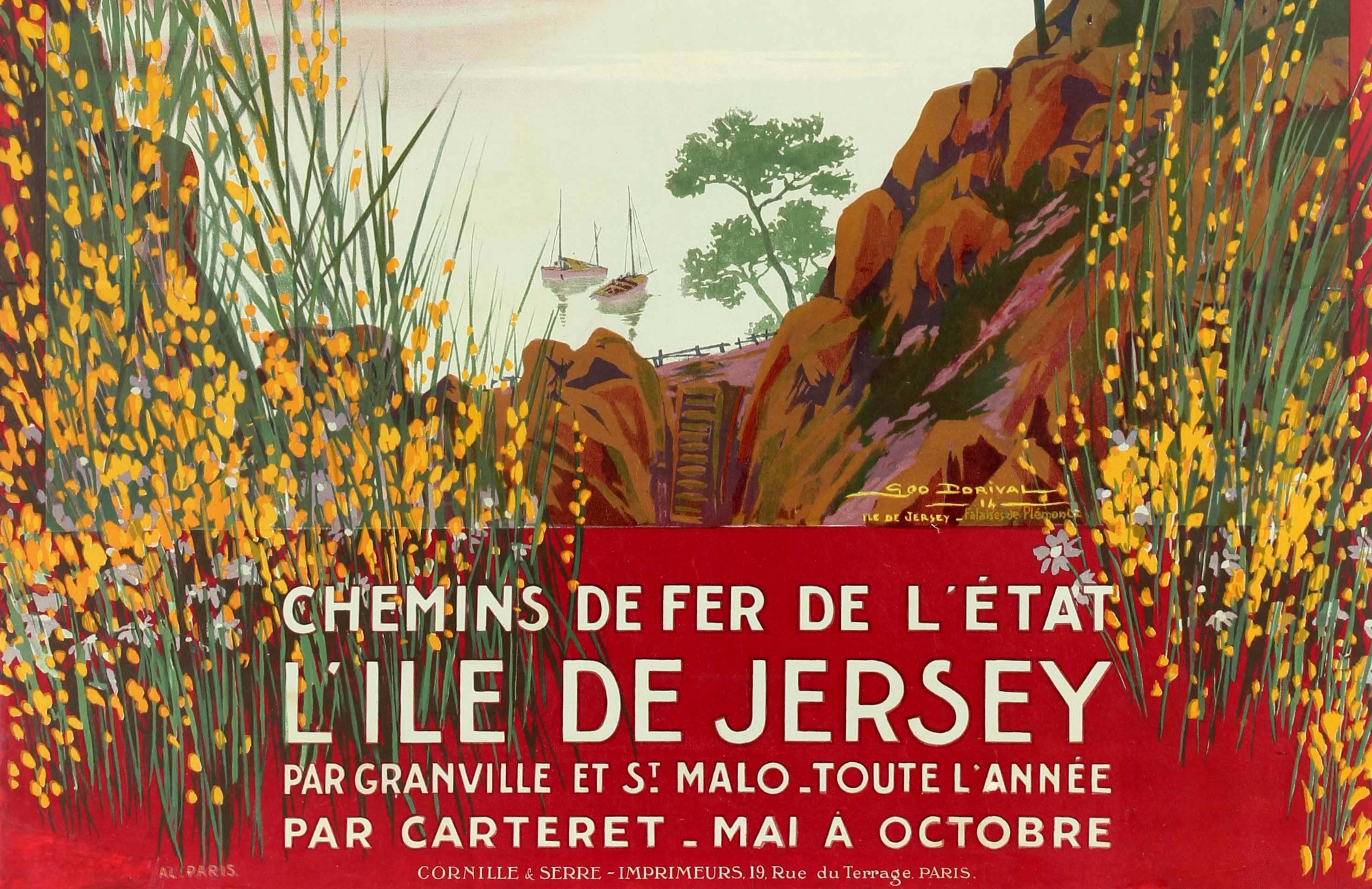 French Original Antique Railway Travel Poster Jersey Island by Chemins De Fer De L'Etat