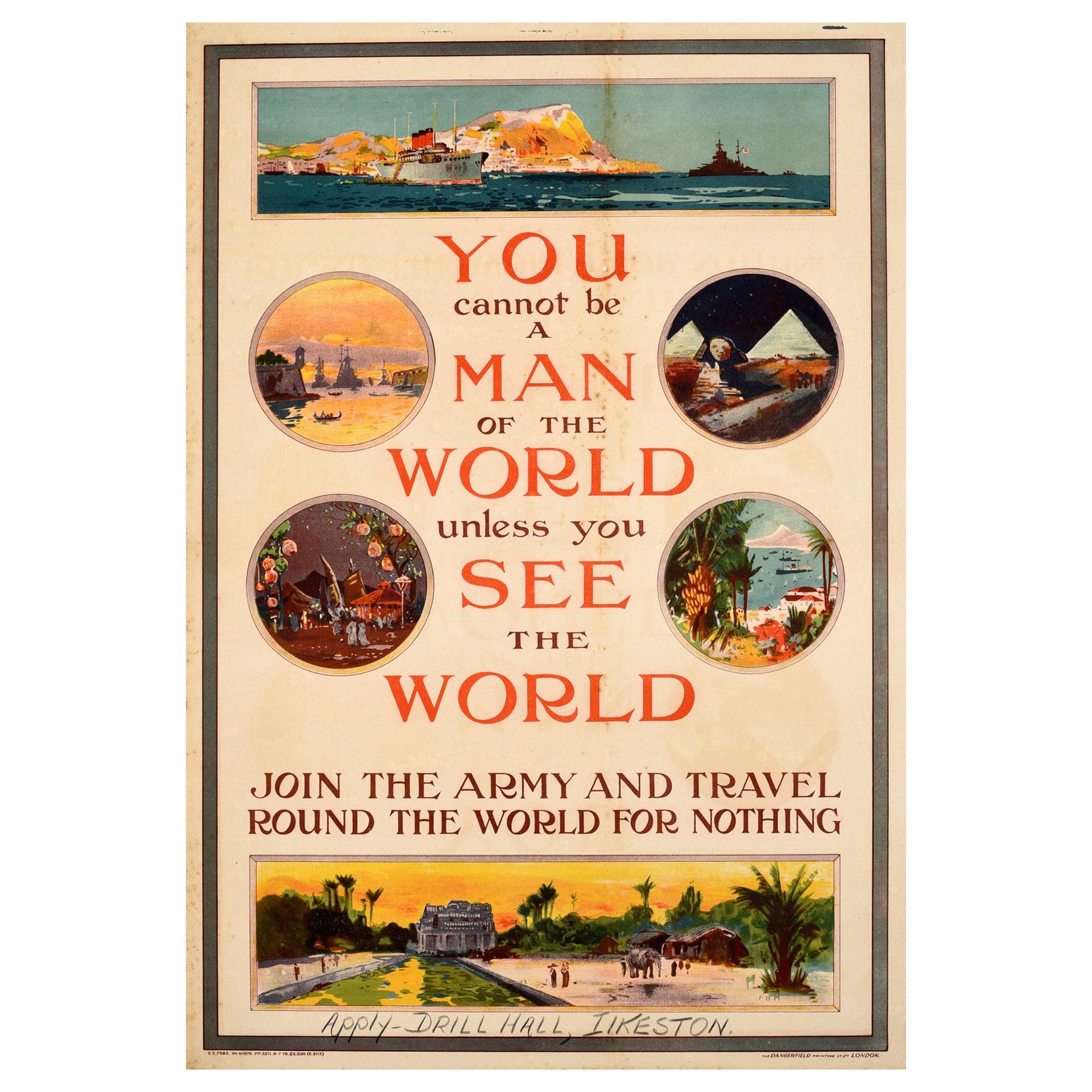 Original Antique Recruitment Poster - Join The Army And Travel Round The World