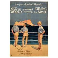 Original Antique Recruitment Poster See The World by Joining the Army Gibraltar