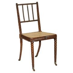 ORiGINAL ANTIQUE REGENCY CIR 1810 HARDWOOD PORCELAIN CASTORS BOBBIN TURNED CHAIR
