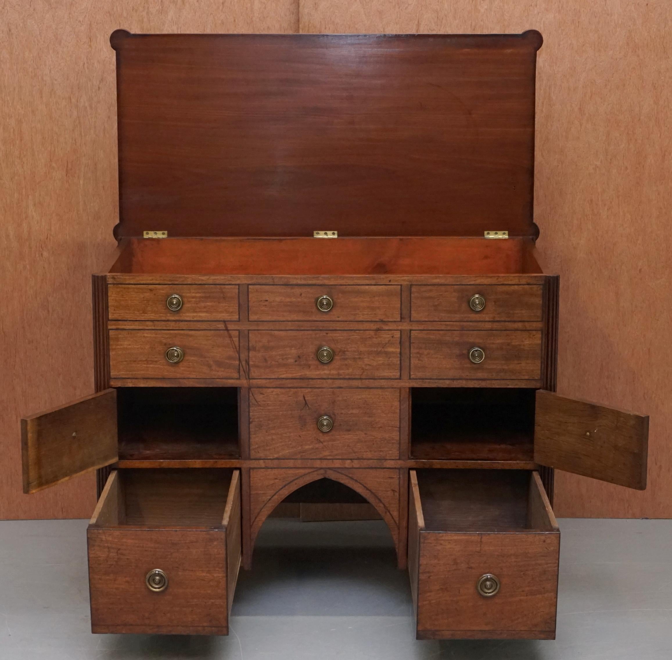 Original Antique Regency circa 1815 Mahogany Blanket Chest Cupboard with Drawers 8