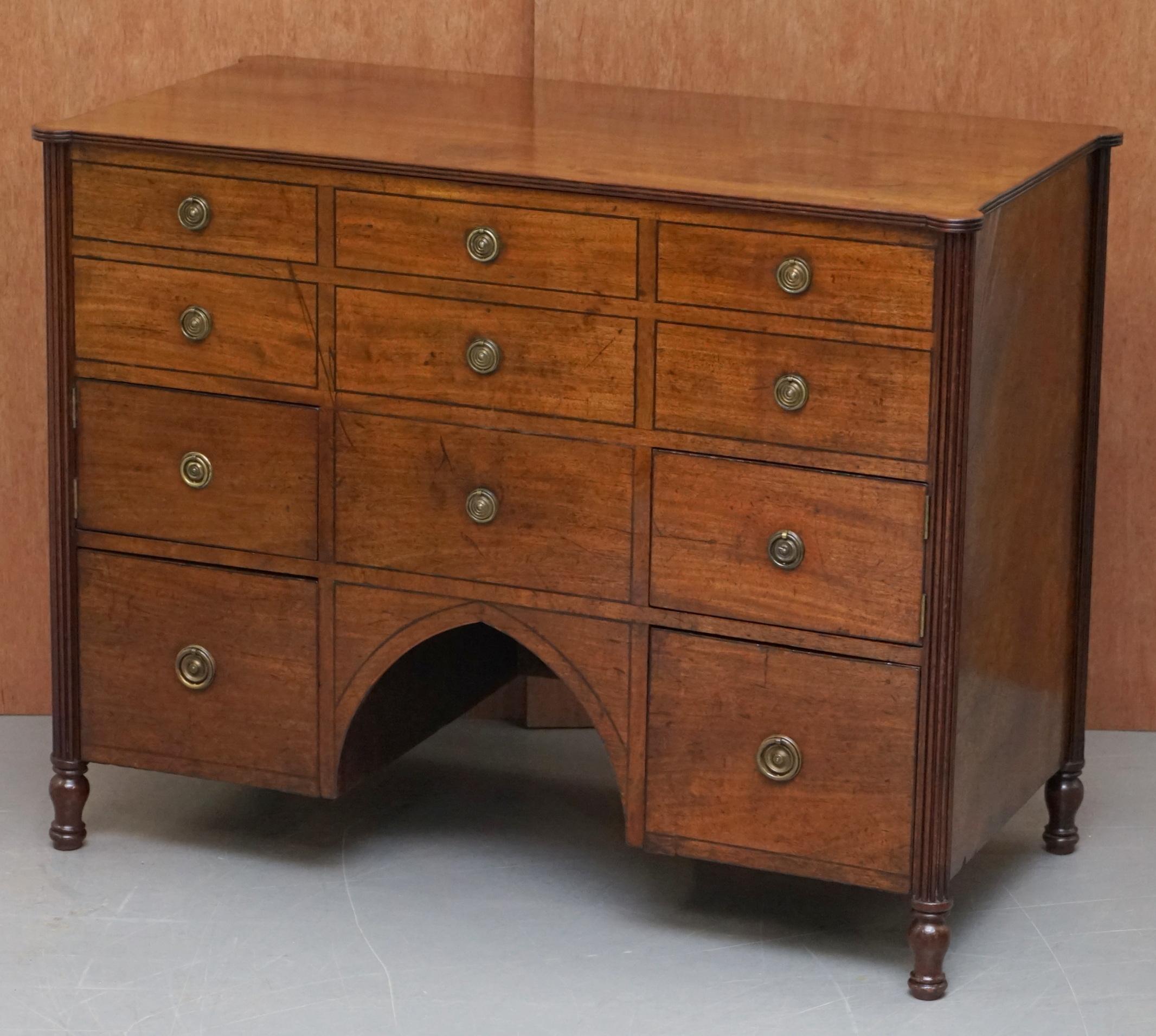English Original Antique Regency circa 1815 Mahogany Blanket Chest Cupboard with Drawers
