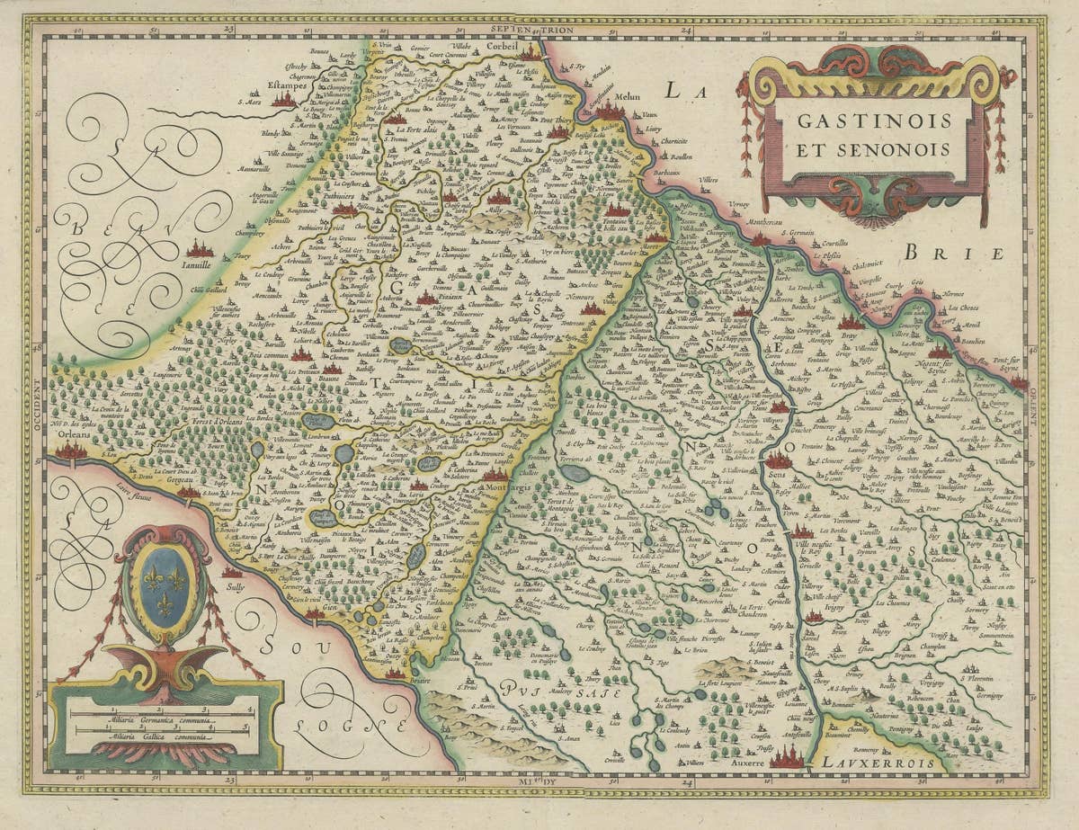 Original Antique Regional Map of France with Orleans, Auxerre and Montargis