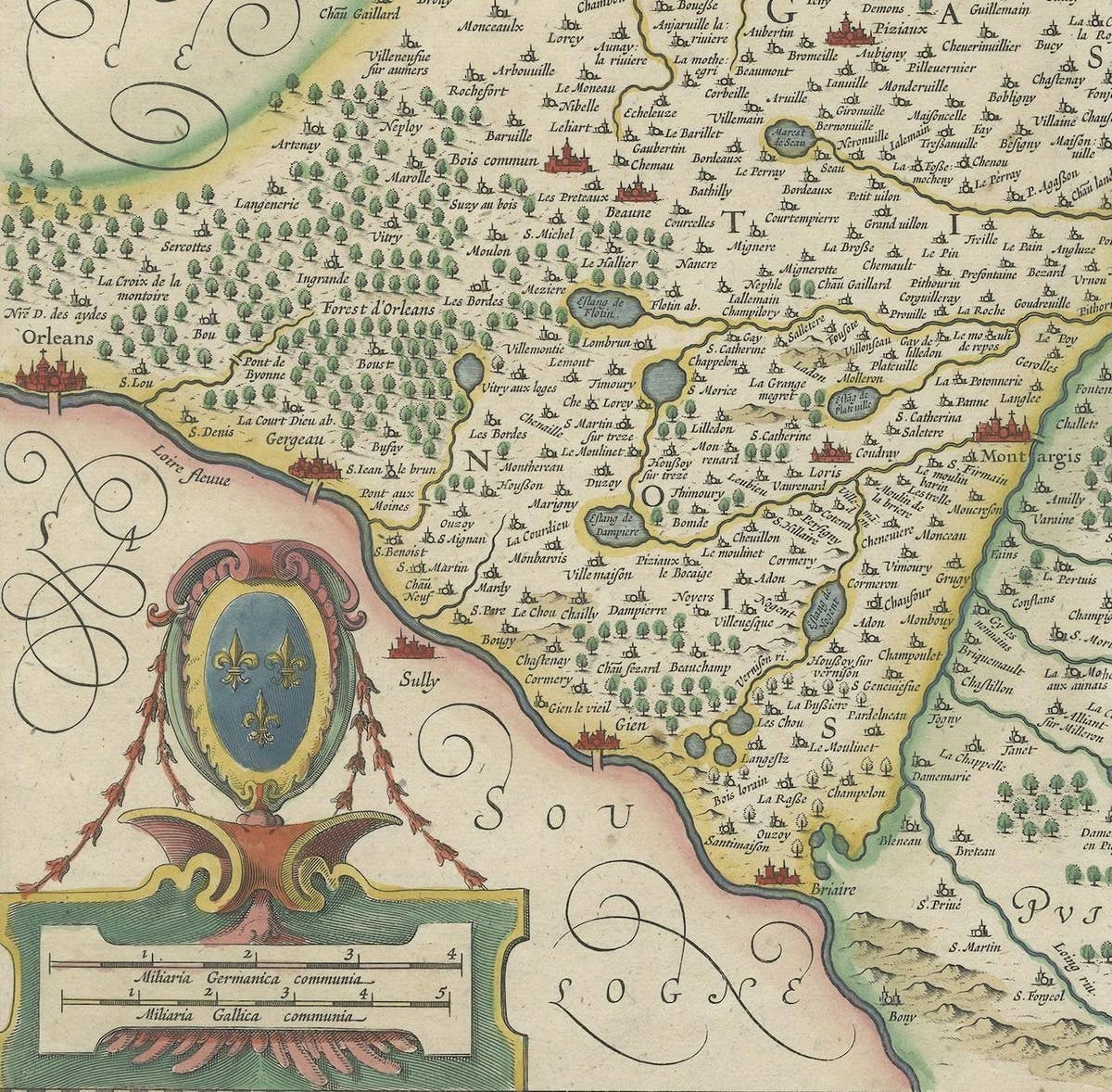 Original Antique Regional Map of France with Orleans, Auxerre and Montargis