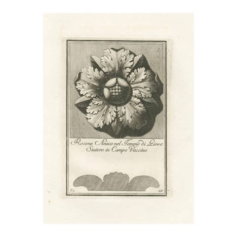 Original Antique Roman Rosette Engraving #26, Campo Vaccino