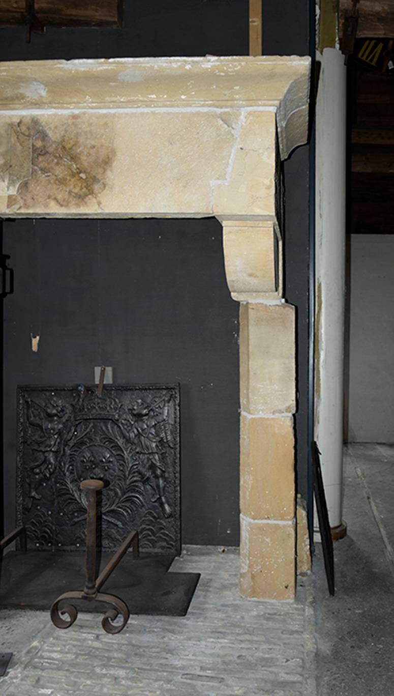French Original Antique Sandstone Castle Fireplace Mantel, 18th Century For Sale