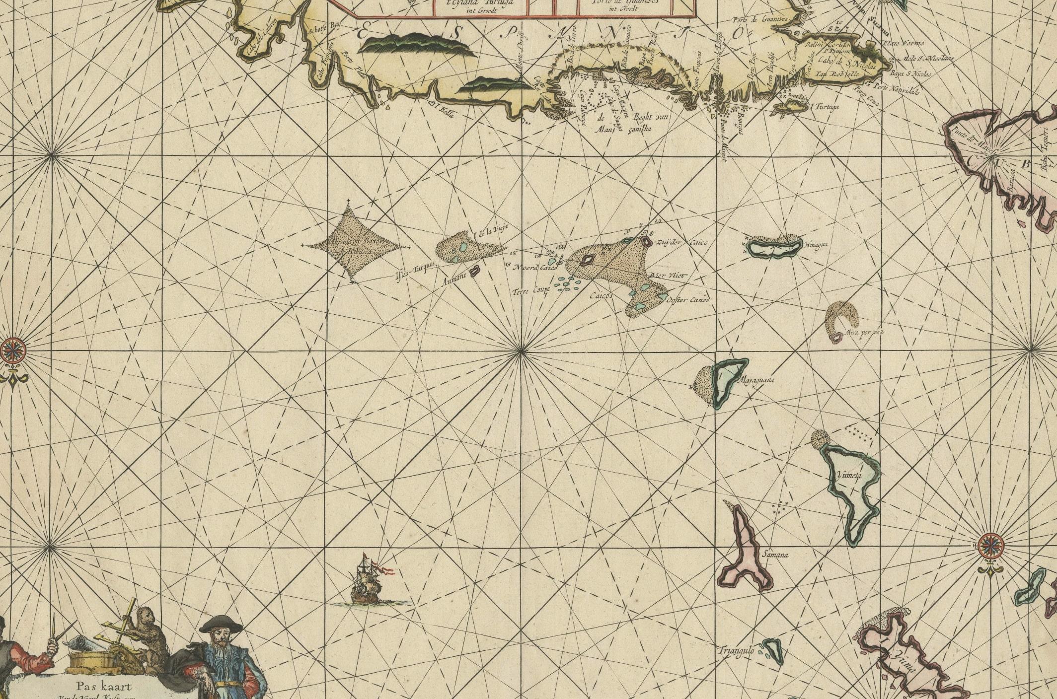 17th Century Original Antique Sea Chart of the Northern Part of Hispaniola, Western Cuba For Sale