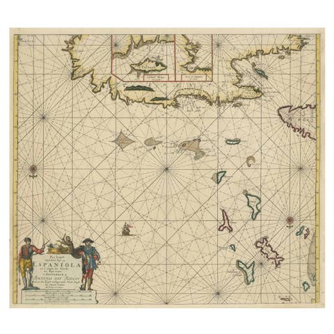 Original Antique Sea Chart - the Northern Part of Hispaniola, Western Cuba, 1684