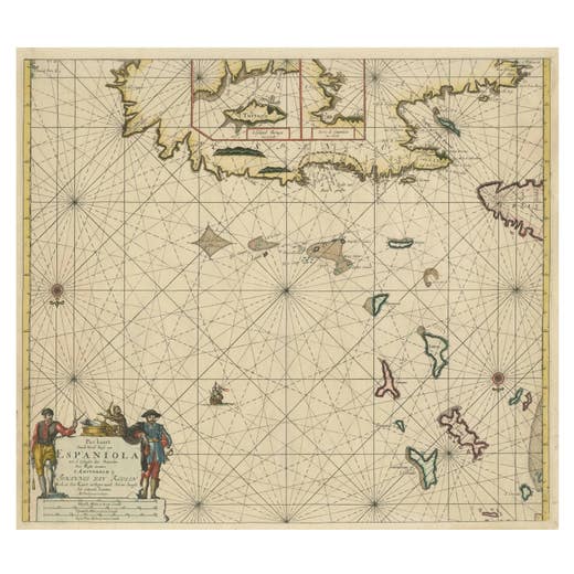 Original Antique Sea Chart - the Northern Part of Hispaniola, Western Cuba, 1684