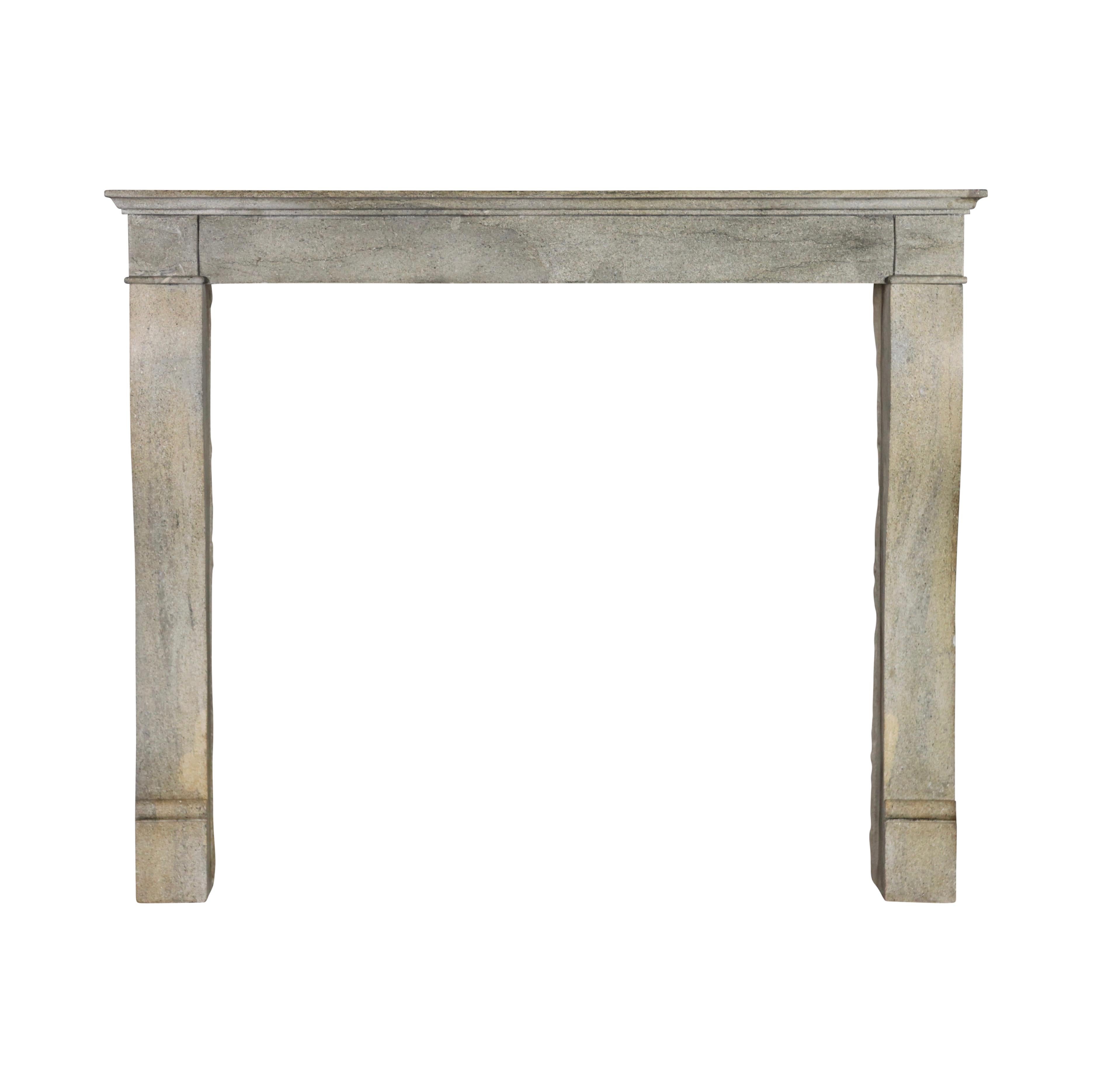 Original Antique Small Fine European Country Fireplace Surround in Grey Stone For Sale