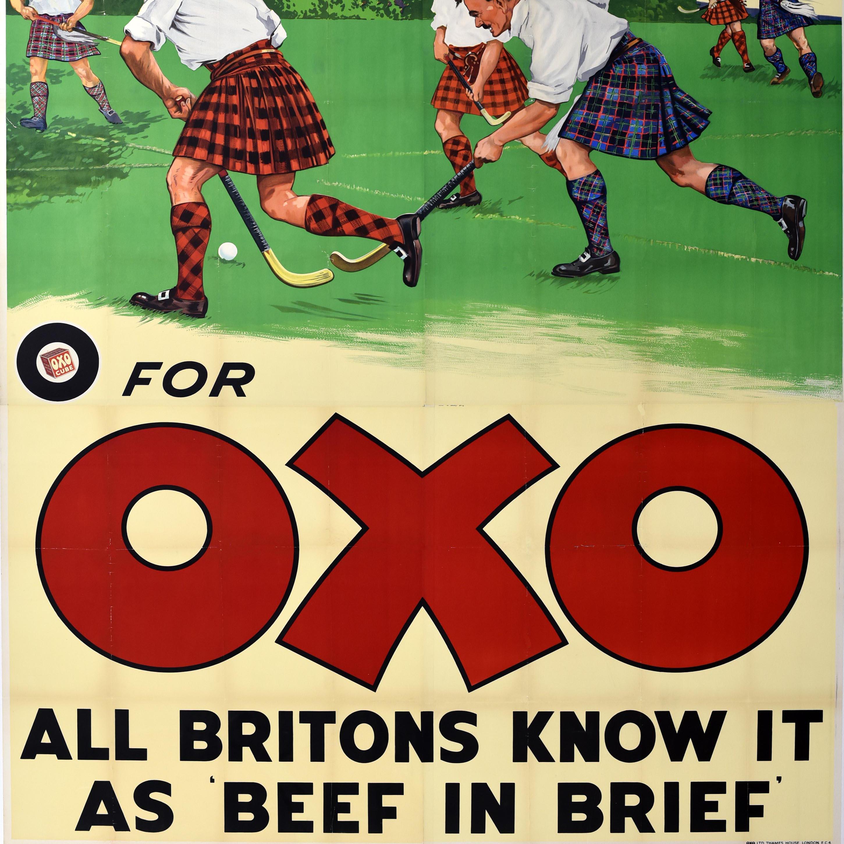 Affiche publicitaire originale et ancienne de sport Oxo Hockey Health fitness Britons Bon état - En vente à London, GB