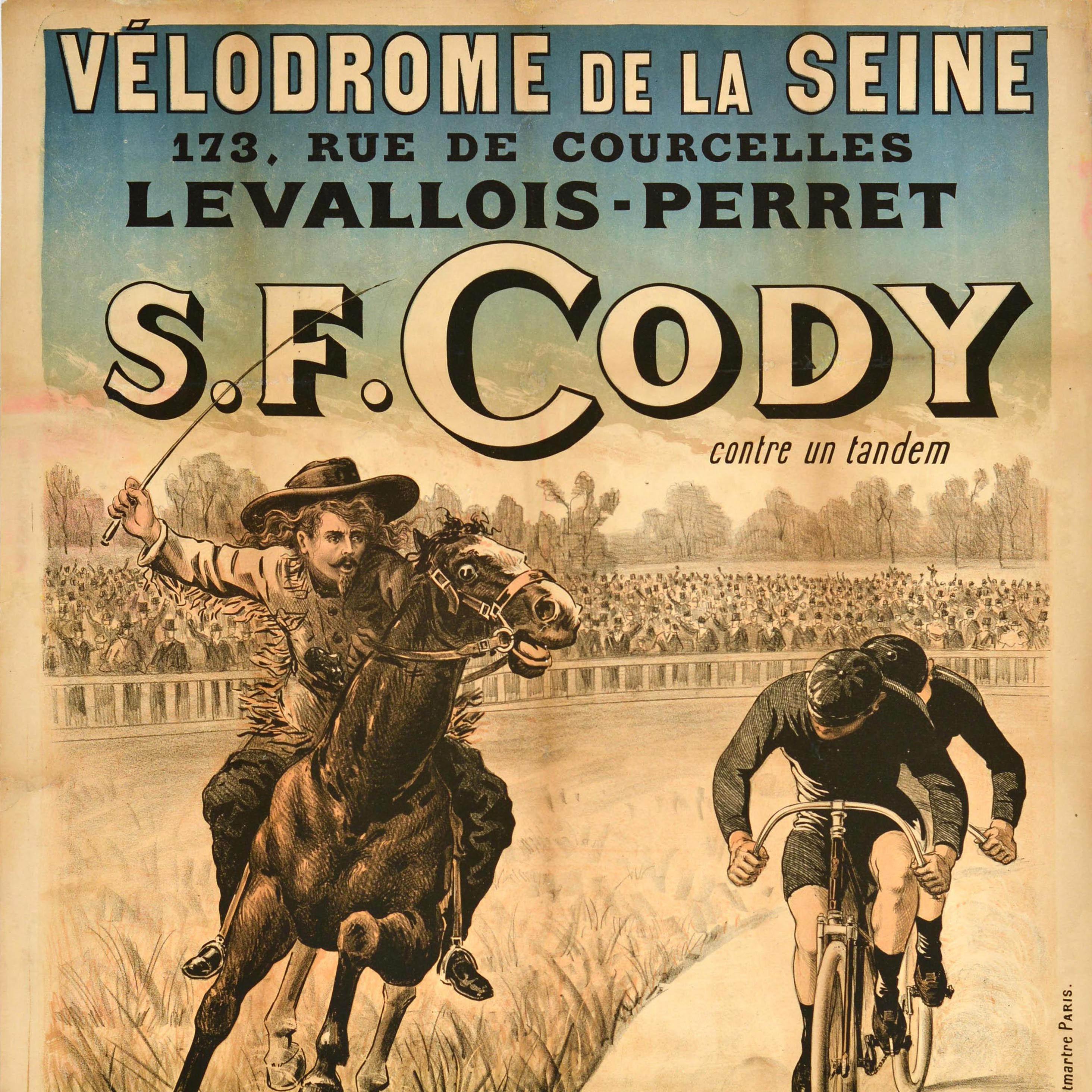 Belle Époque Original Antique Sports Poster SF Cody Fournier Gaby Horse Tandem Cycle Racing For Sale