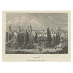 Original Antique Steel Engraving of the City Lemberg or Lviv, Ukraine, ca.1860