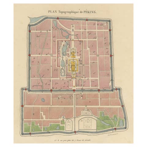 Original Antique Street Plan of Peking, Beijing, China