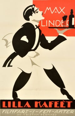 Original Antique Swedish Movie Poster The Little Cafe Max Linder Art Deco