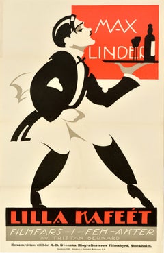 Original Antique Swedish Movie Poster The Little Cafe Max Linder Art Deco